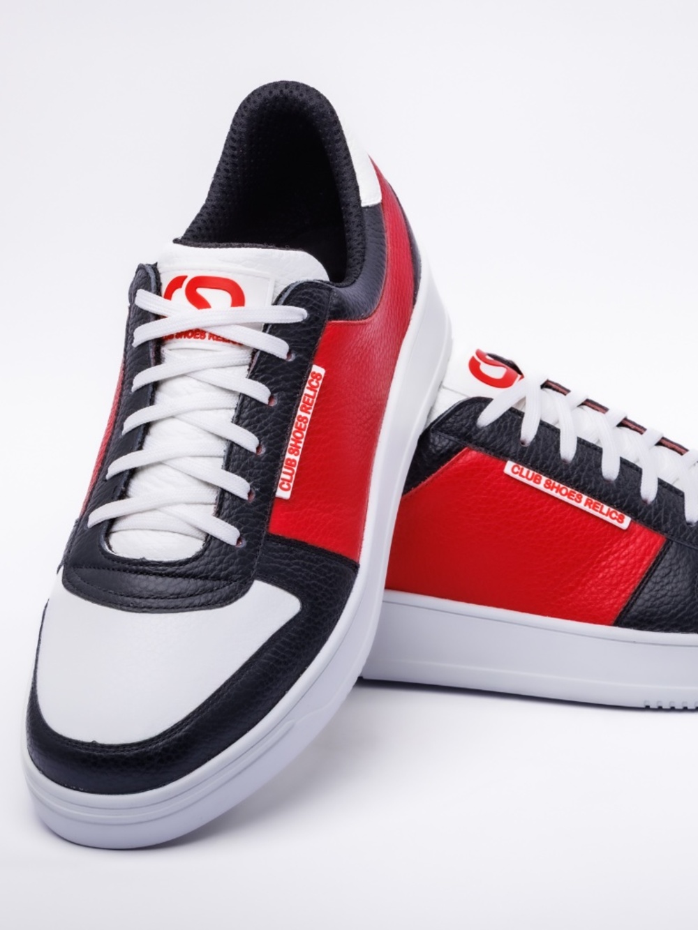 Club Shoes Relics Men Premium Leather Sneaker "Tricolor Red" Red-White-Black